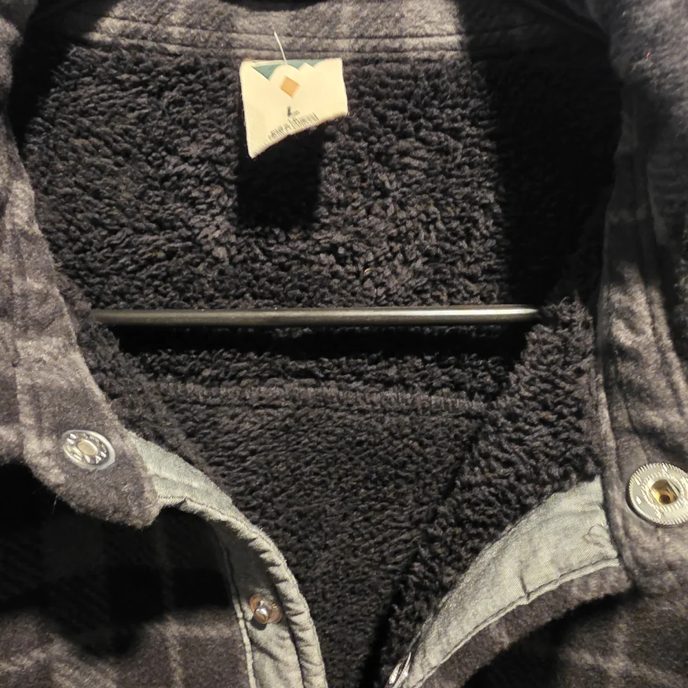 Plaid Button-Up Sherpa Jacket with Cozy Lining..Gray n Black..Size Lg
